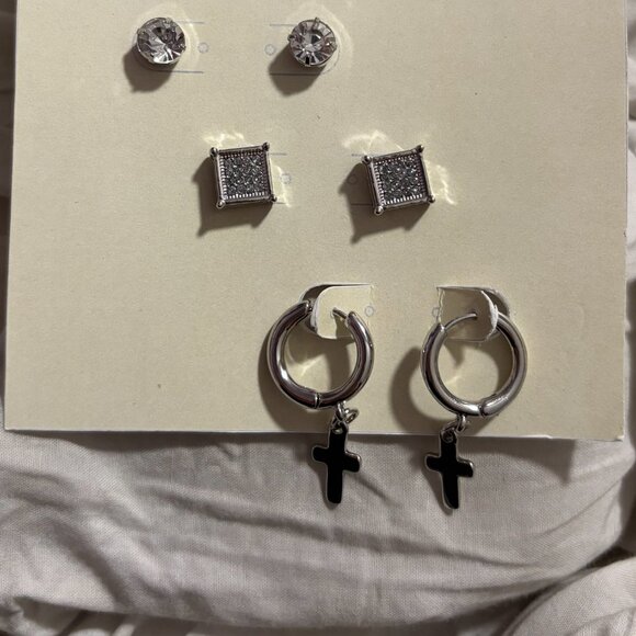 Free People Silver Mixed Stud & Cross Charm Hoop Earring Set - Picture 2 of 2